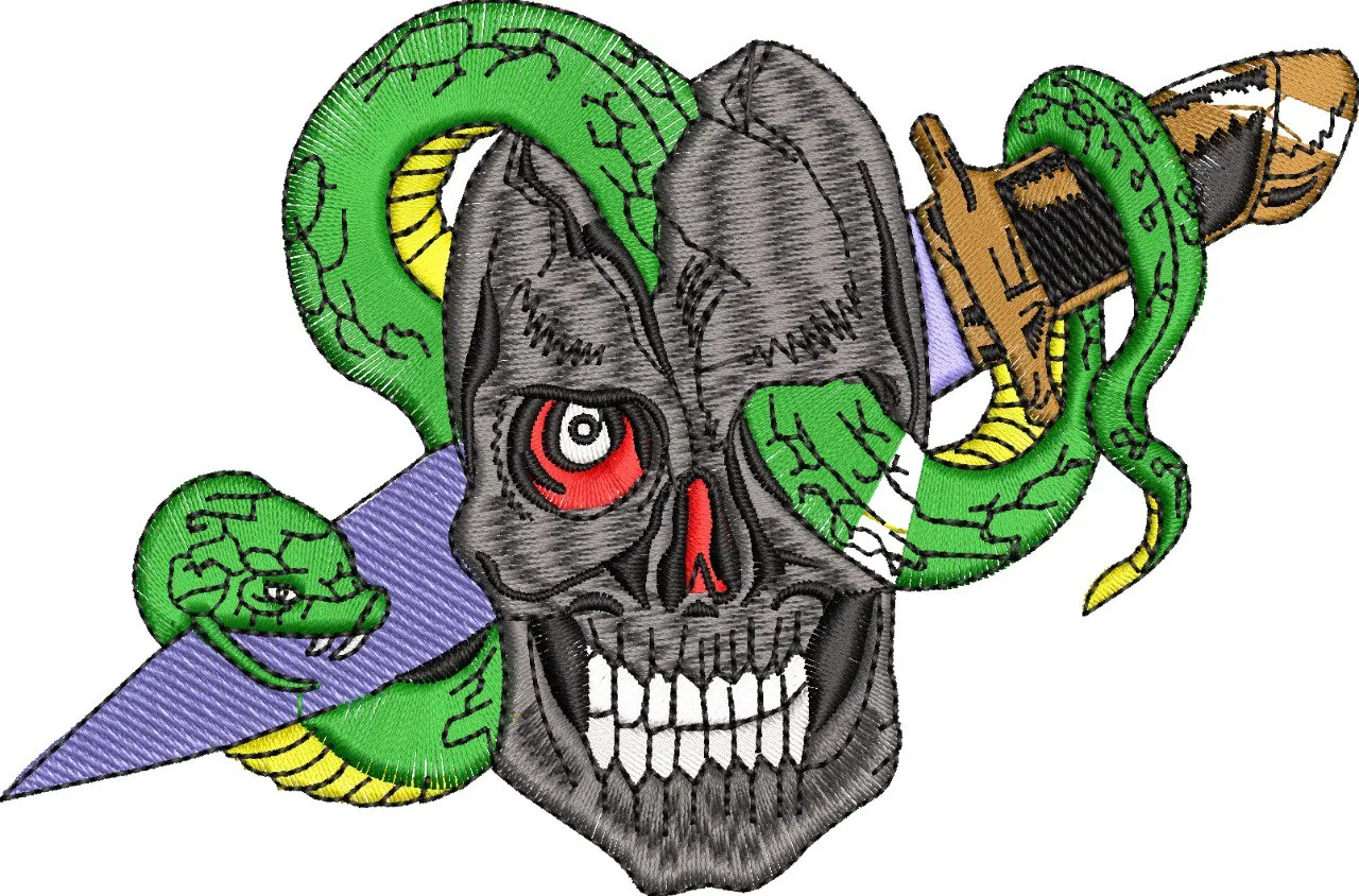 Alternative view of  Skull Snake and Dagger Embroidery 