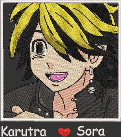 Alternative view of  Smiling Anime Character with Yellow and Black Hair Embroidered Patch 