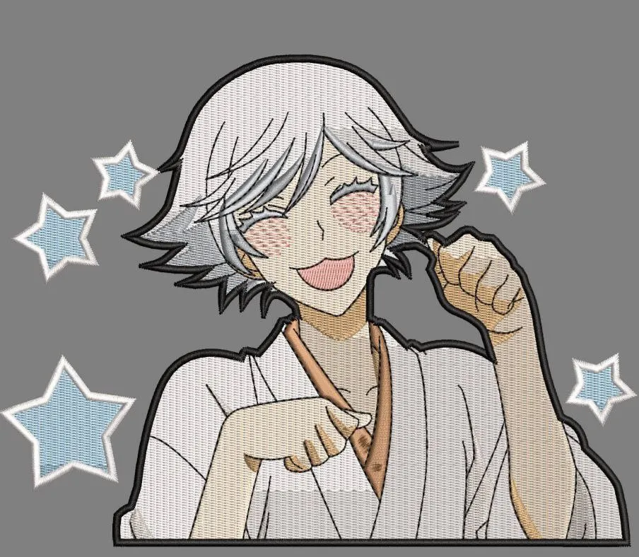 Alternative view of  Smiling Silver Haired Anime Character with Blue Stars 