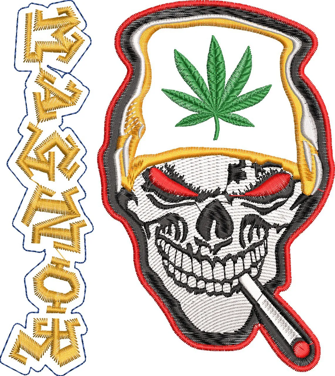 Alternative view of  Smoking Skull with Cannabis Leaf and Stylized Font 