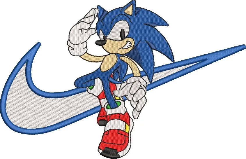 Alternative view of  Sonic the Hedgehog Saluting on Nike Swoosh 