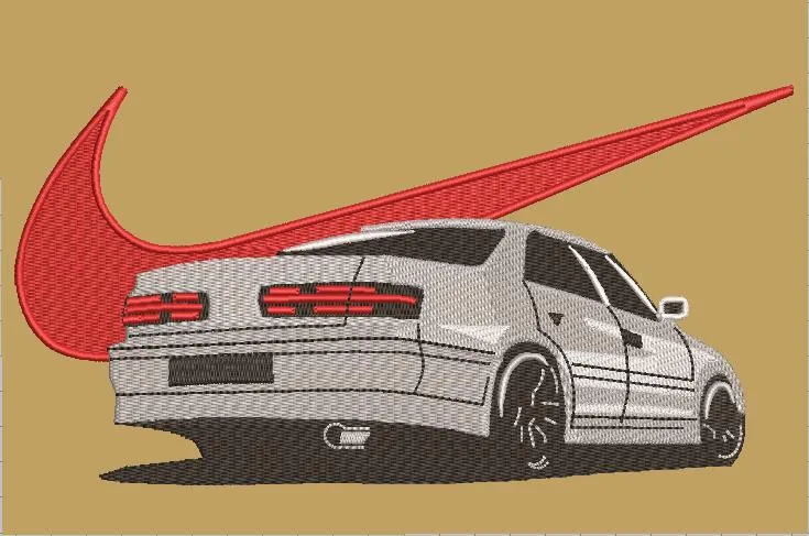 Alternative view of  Sports Car with Red Nike Swoosh 