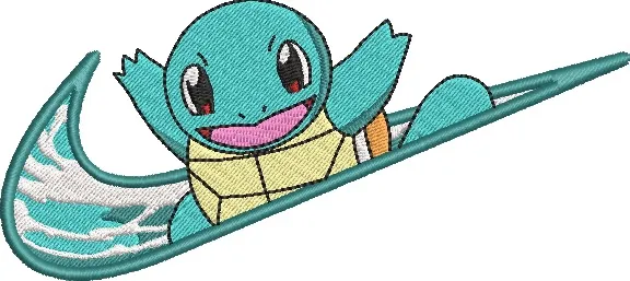 Alternative view of  Squirtle Surfing on Nike Swoosh 