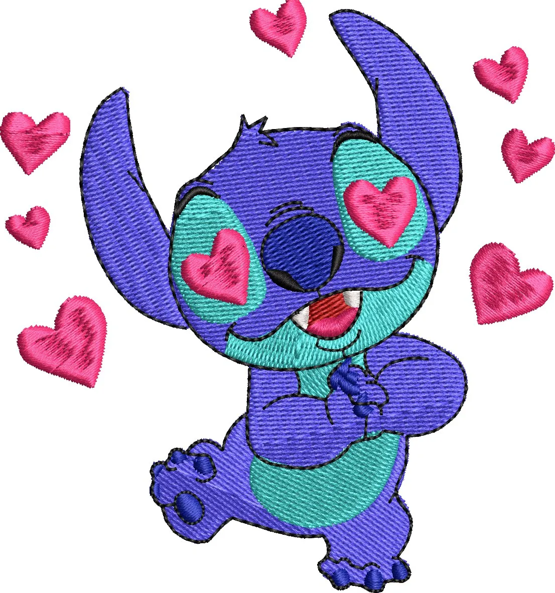 Alternative view of  Stitch Surrounded by Hearts Embroidery 