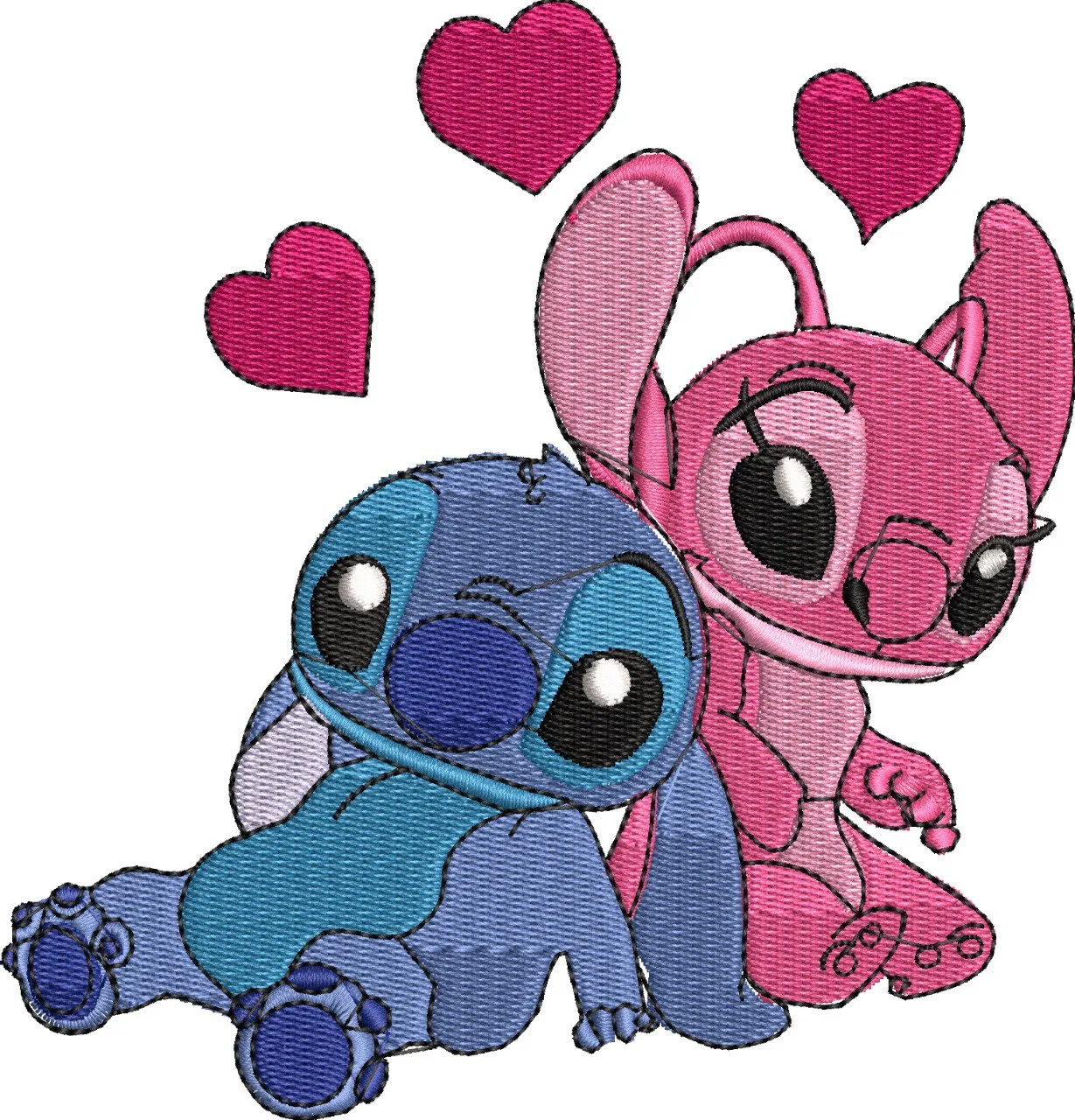 Alternative view of  Stitch and Angel in Love with Hearts Embroidery 