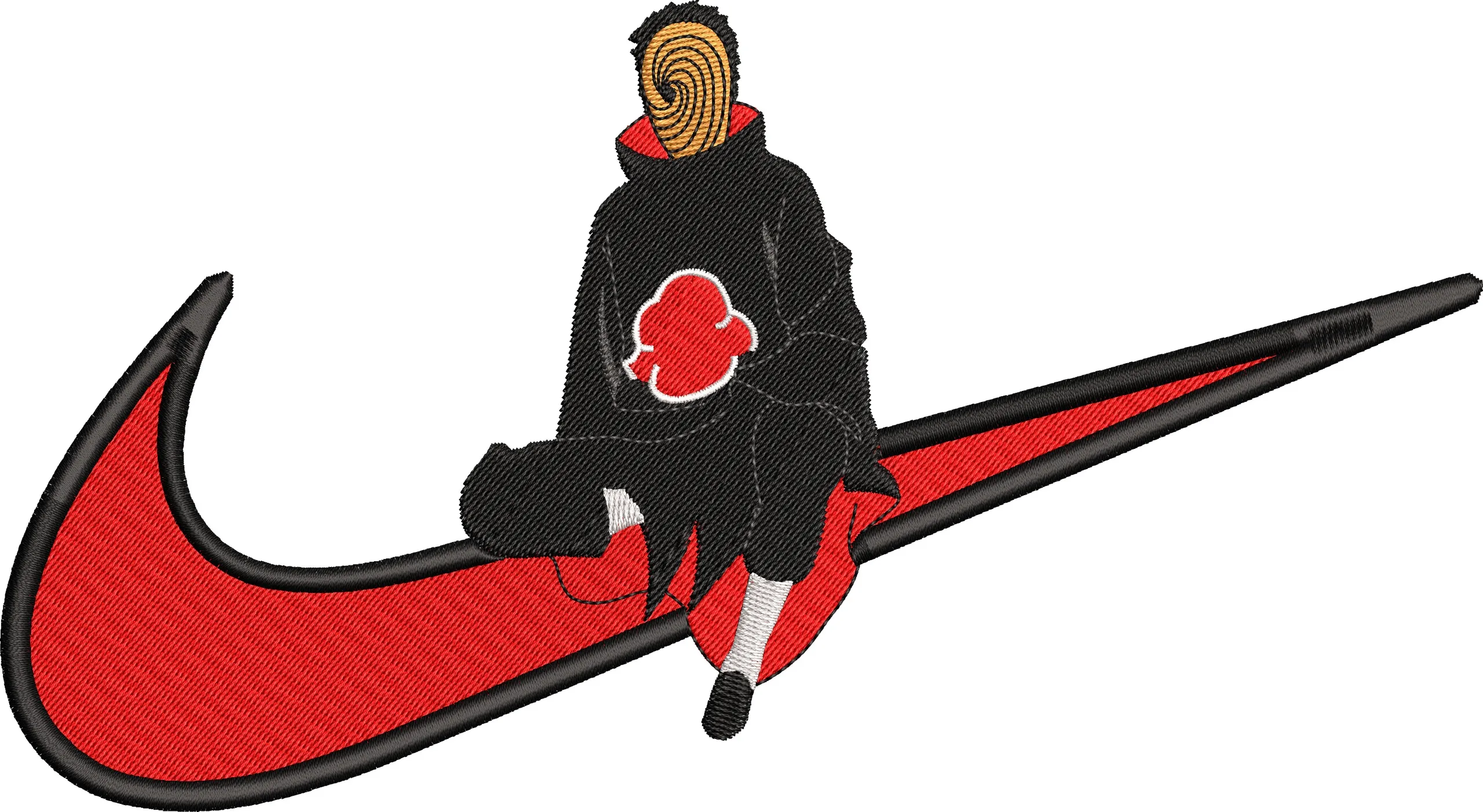 Alternative view of  Tobi from Naruto Sitting on Red Nike Swoosh 