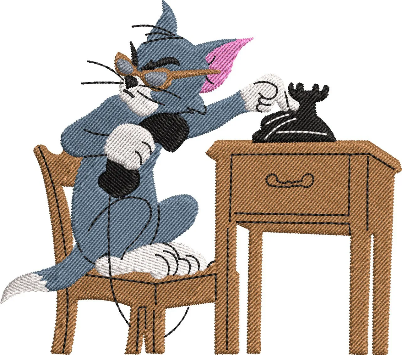 Alternative view of  Tom Cat Using Telephone Embroidery 