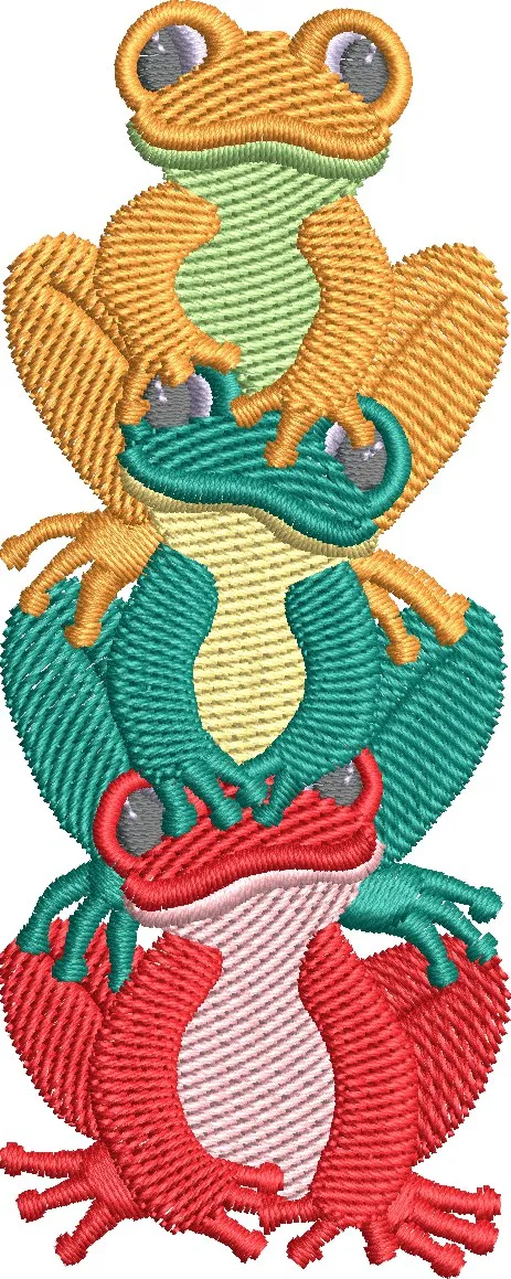 Alternative view of  Trio of Stacked Colorful Frogs Embroidery 