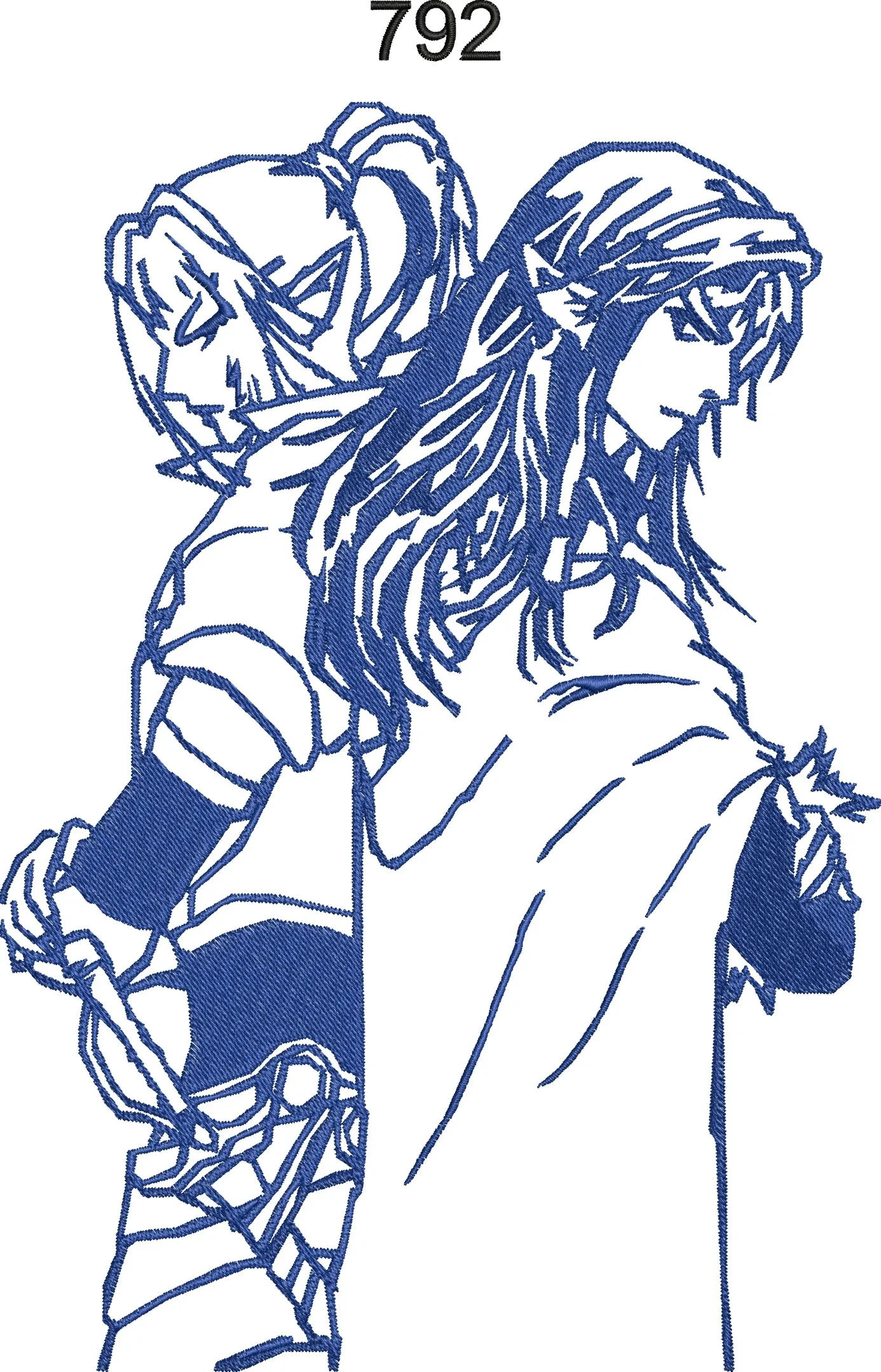 Alternative view of  Two Anime Warriors Back to Back Outline 