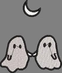 Alternative view of  Two Cute Ghosts Holding Hands Under Crescent Moon 