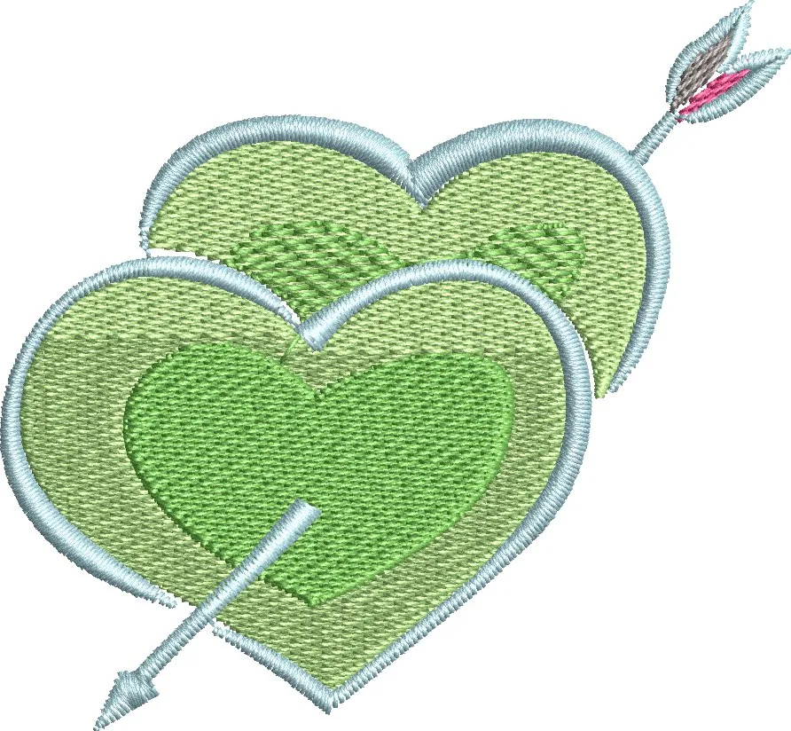 Alternative view of  Two Green Hearts with Arrow Embroidery 