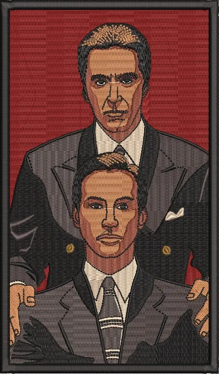 Alternative view of  Two Men in Suits with Red Background Embroidery 