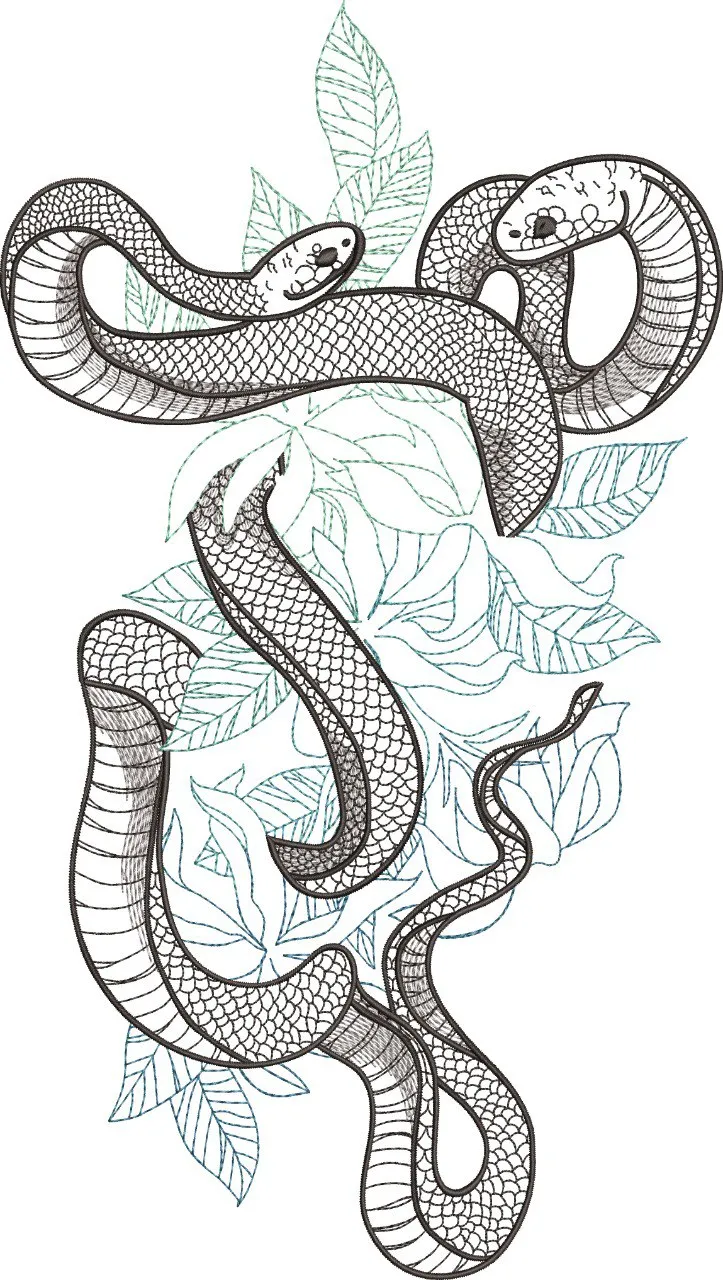 Alternative view of  Two Snakes with Botanical Leaves 