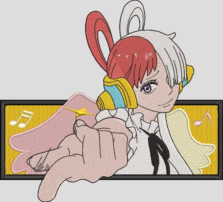 Alternative view of  Uta from One Piece Film Red with Headphones and Music Notes 