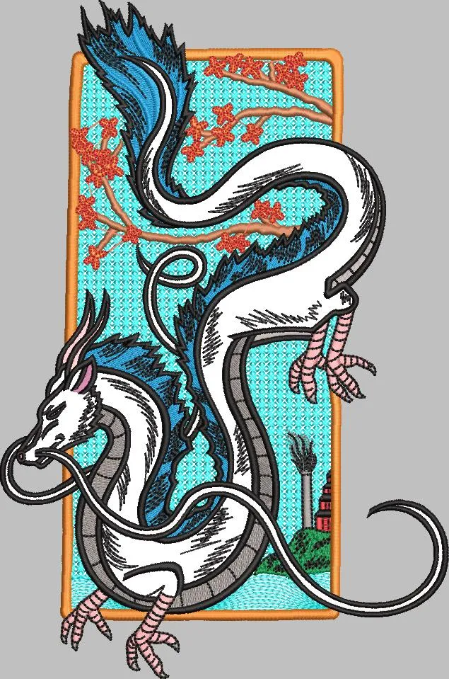 Alternative view of  White Asian Dragon with Cherry Blossoms 