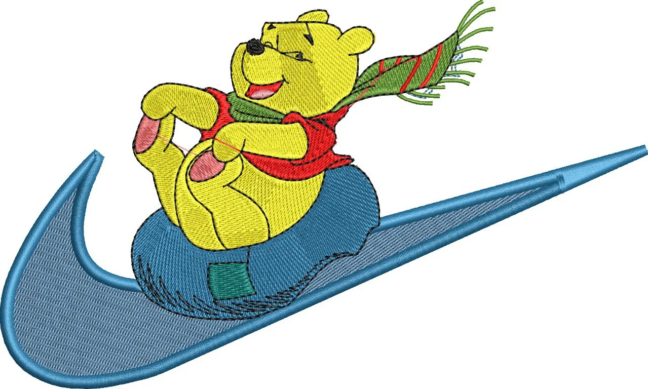 Alternative view of  Winnie the Pooh Sledding on Blue Nike Logo 