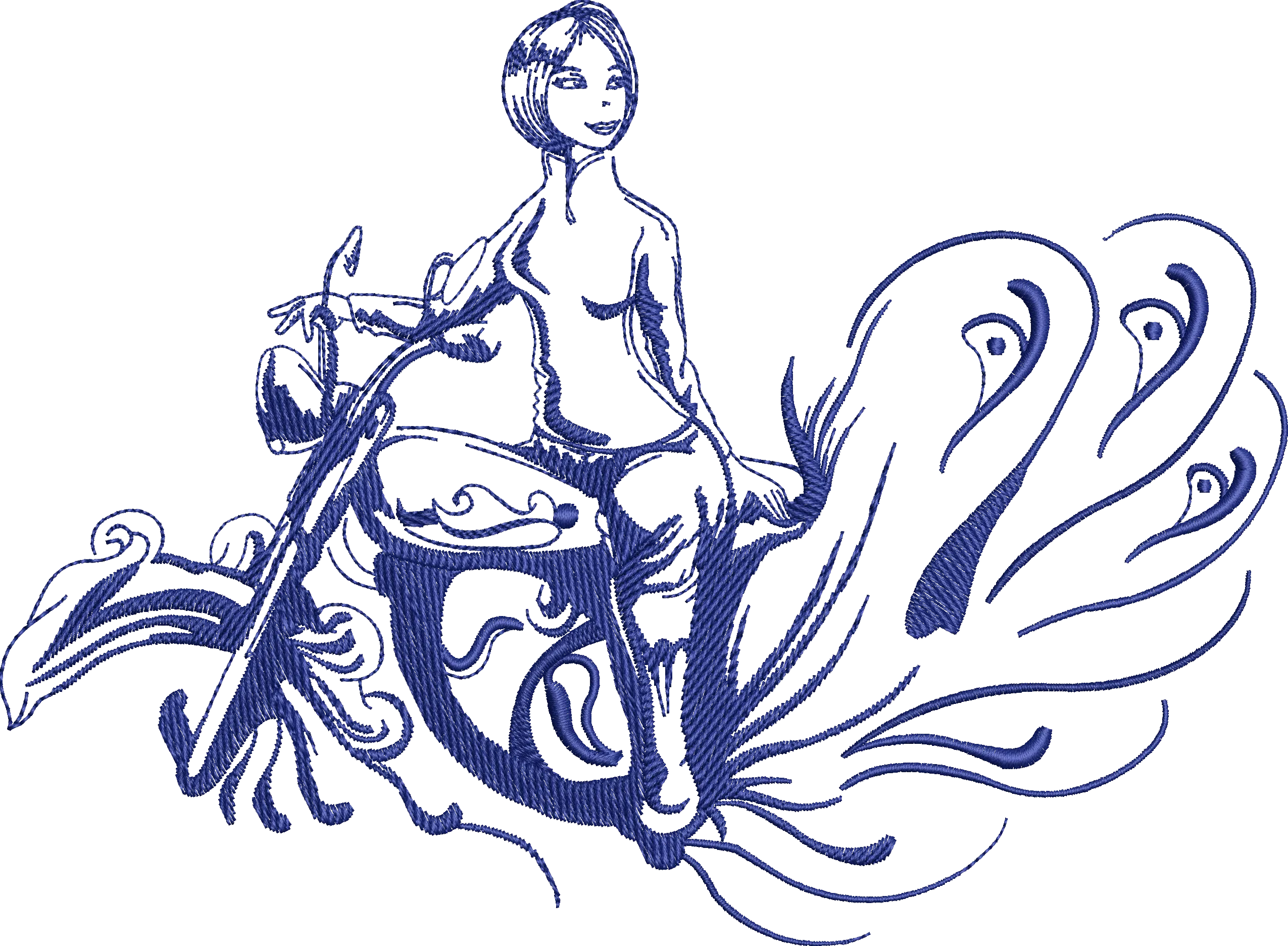 Alternative view of  Woman Sitting on Stylized Peacock 