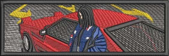 Alternative view of  Woman with Red Sports Car and Lightning 