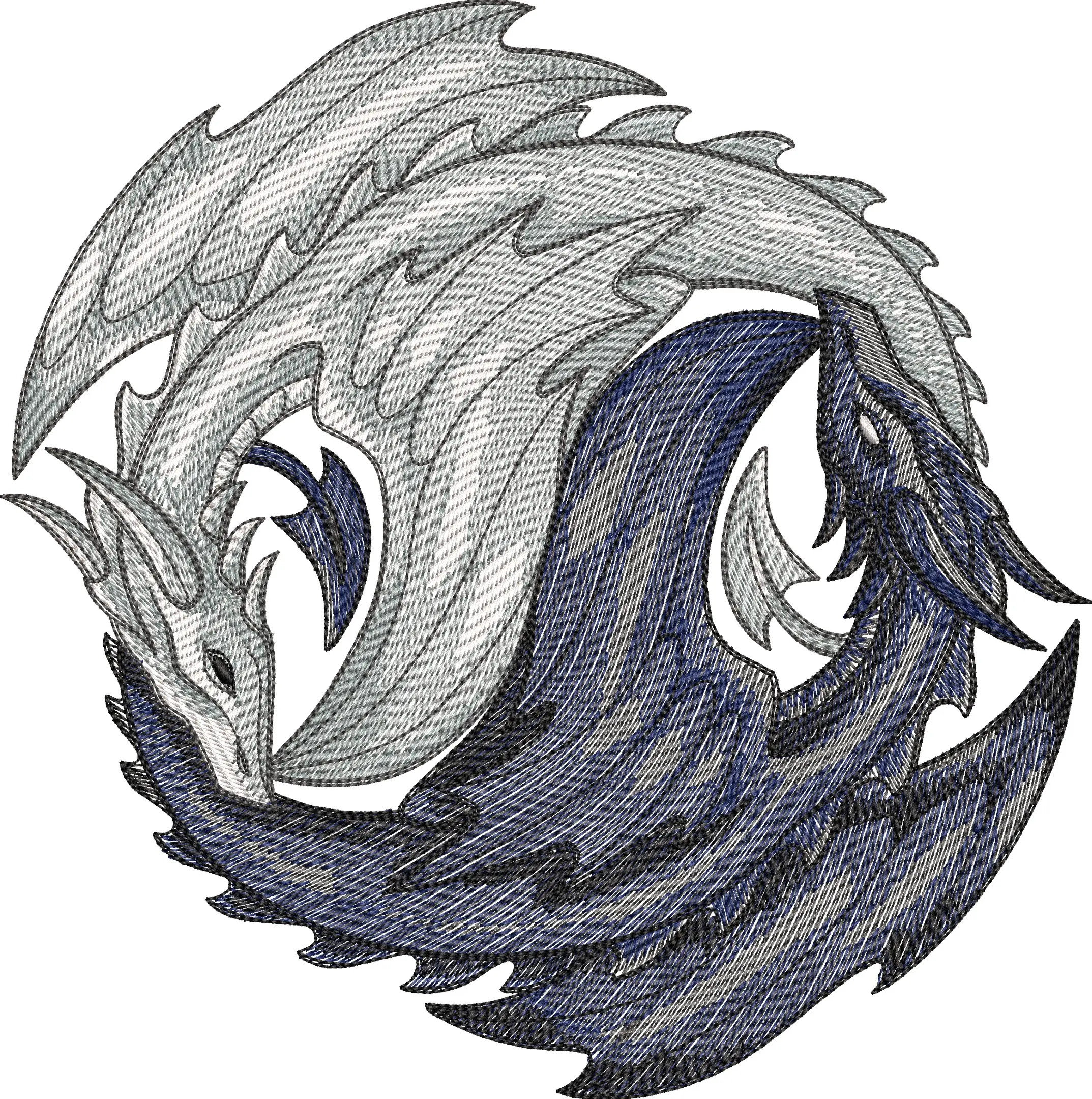 Alternative view of  Yin Yang Dual Dragons Embroidery 