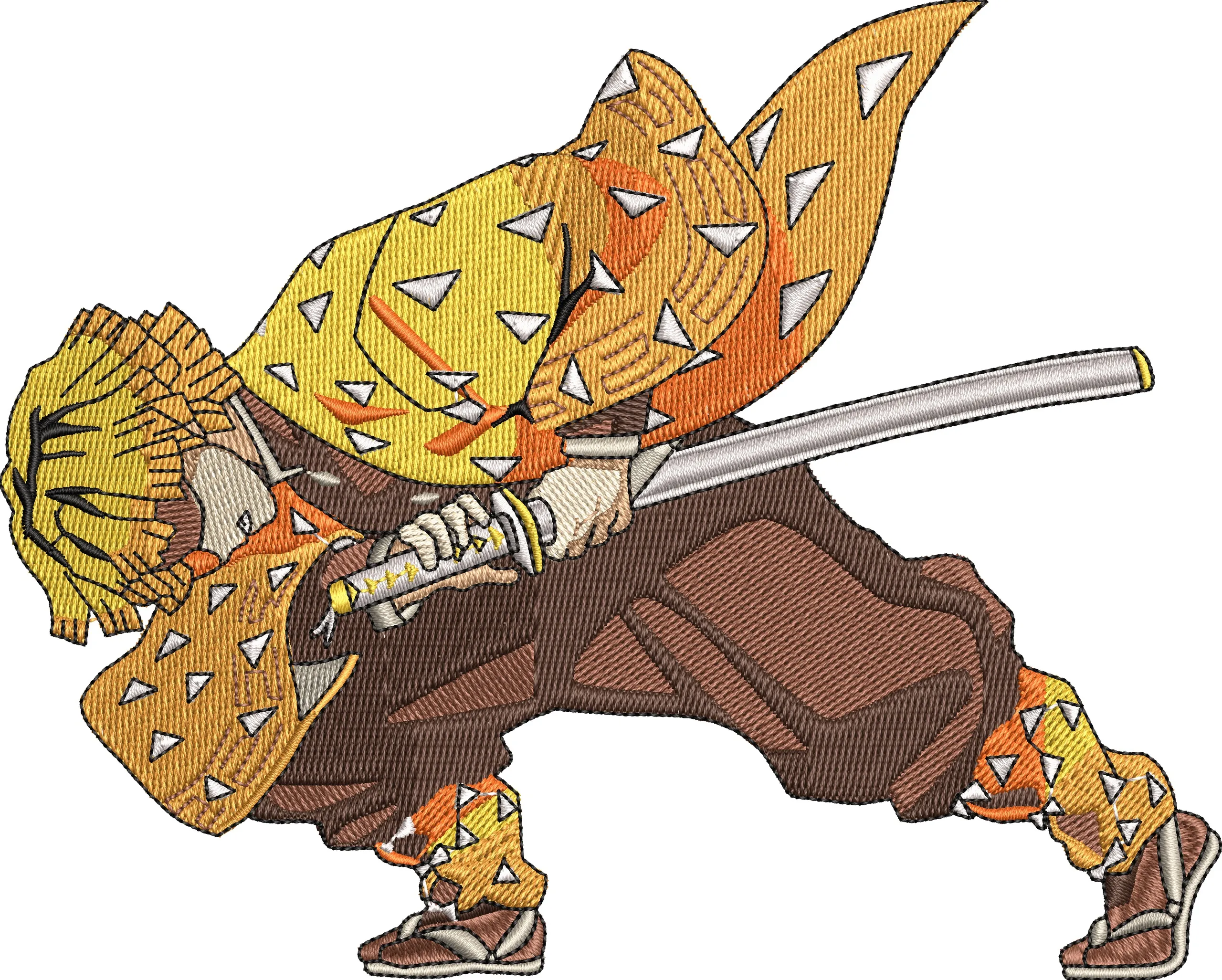Alternative view of  Zenitsu Agatsuma in Combat Stance Embroidered Style 