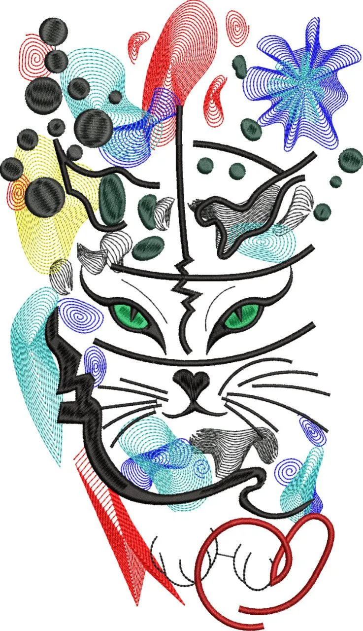  Abstract Cat Face with Colorful Swirls  embroidery pattern preview