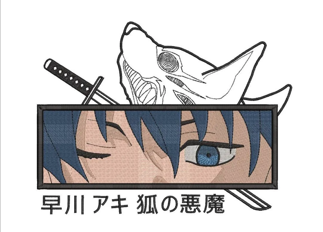  Aki Hayakawa with Fox Devil Mask and Katana  embroidery pattern preview