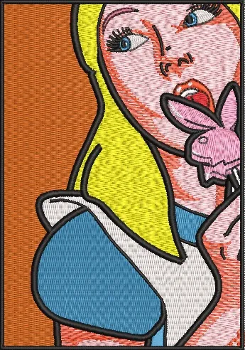  Alice Inspired Pop Art with Pink Rabbit Lollipop  embroidery pattern preview