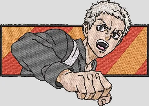  Angry Anime Fighter Punching Through Rectangle  embroidery pattern preview