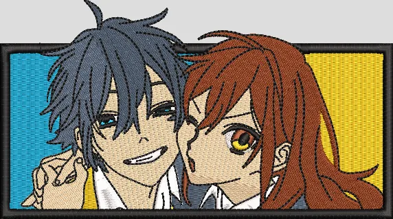  Anime Couple Close Up with Color Block Background  embroidery pattern preview