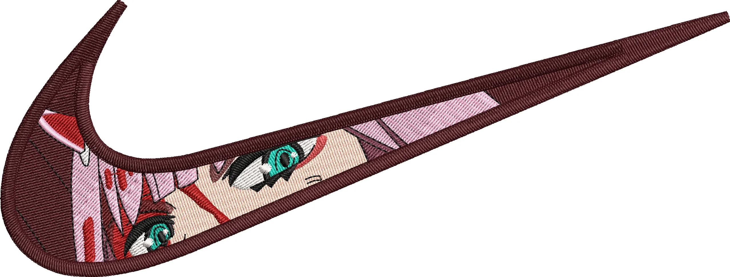  Anime Girl with Green Eyes inside Nike Swoosh  embroidery pattern preview