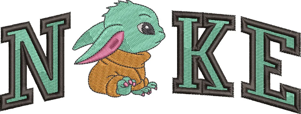  Baby Yoda Replacing I in NIKE Text  embroidery pattern preview