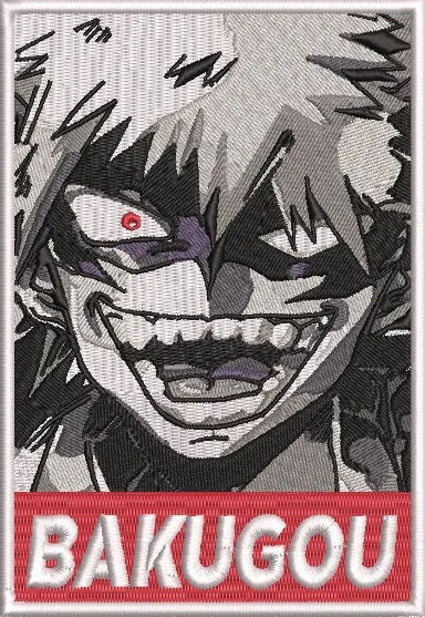  Bakugou Intense Grin Embroidered Patch  embroidery pattern preview
