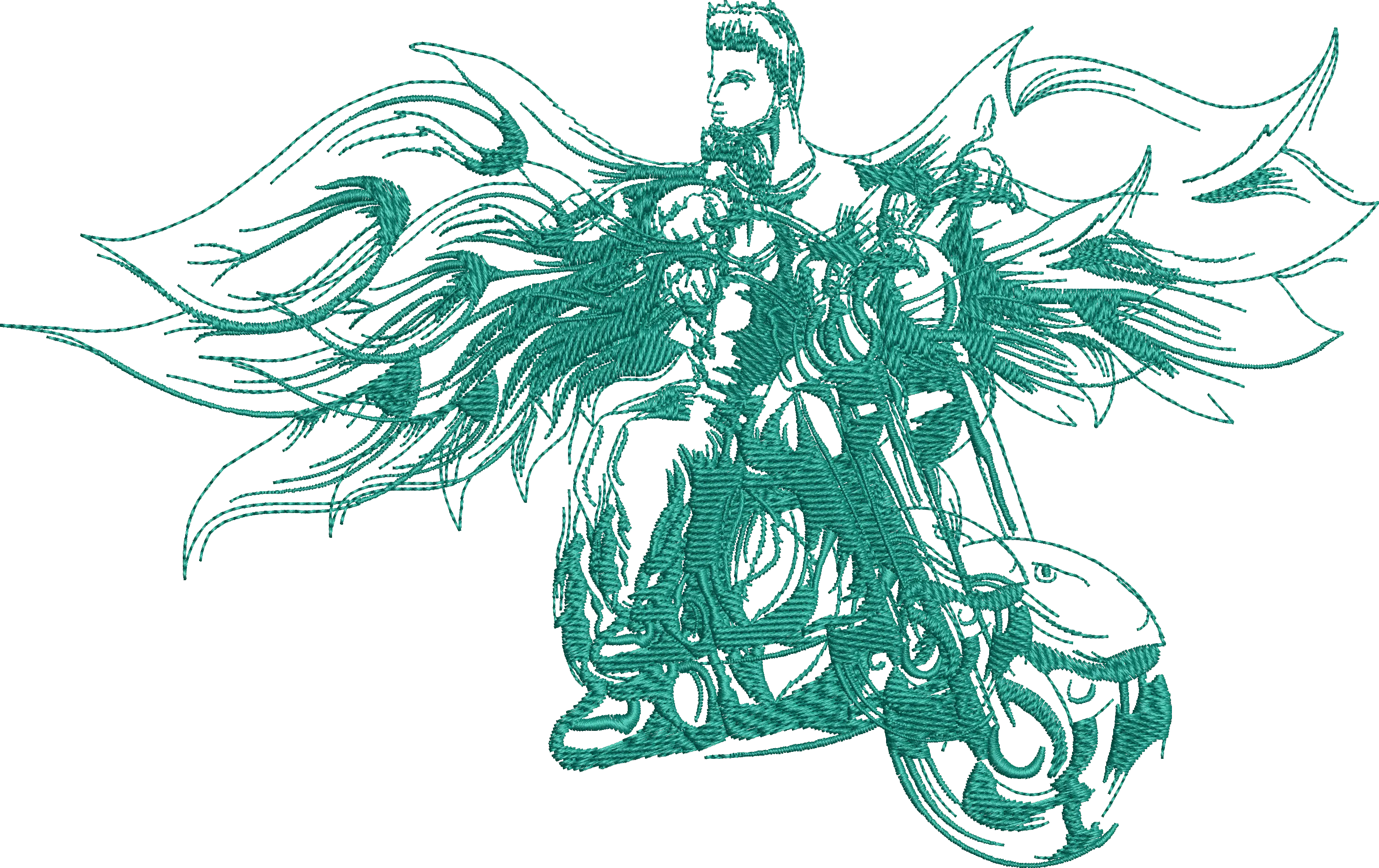  Biker with Flaming Wings Abstract Embroidery  embroidery pattern preview