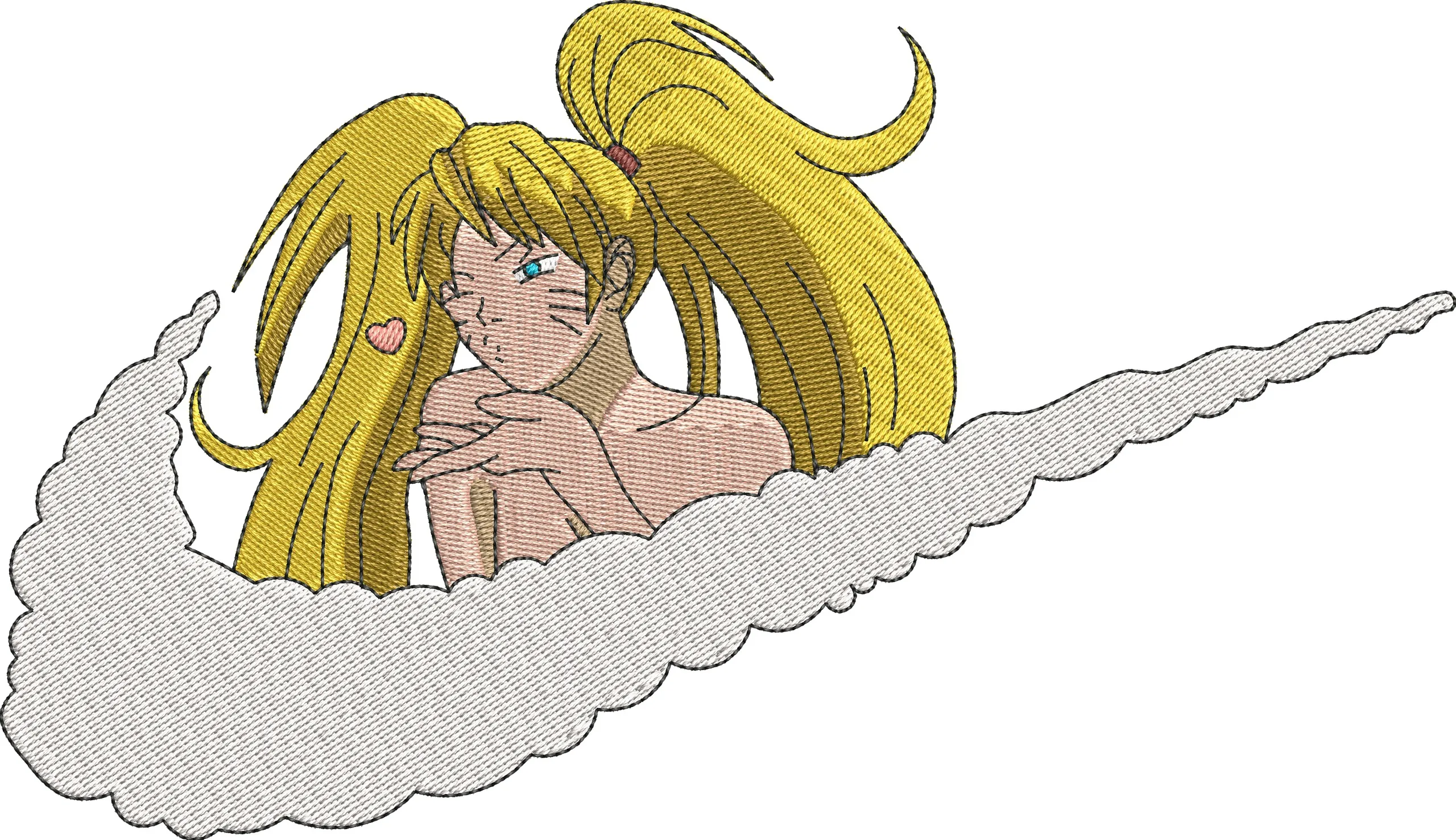  Blond Anime Girl with Nike Style Cloud  embroidery pattern preview