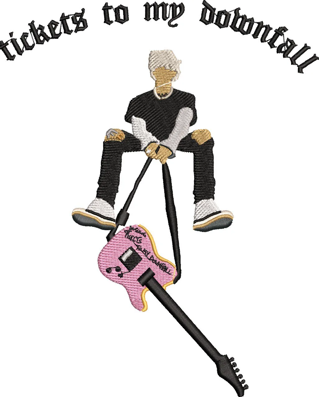  Blonde Person with Pink Guitar Tickets to My Downfall  embroidery pattern preview
