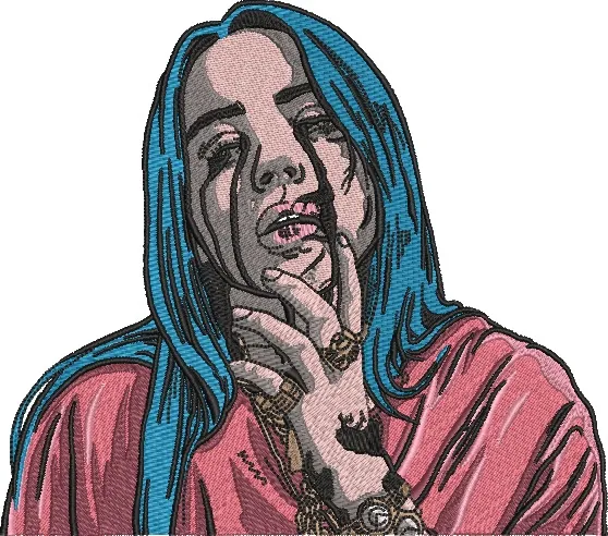  Blue Haired Woman in Pink Shirt Embroidered Patch  embroidery pattern preview