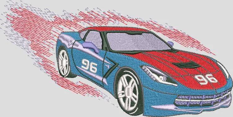  Blue and Red Sports Car with Number 96 Embroidery  embroidery pattern preview