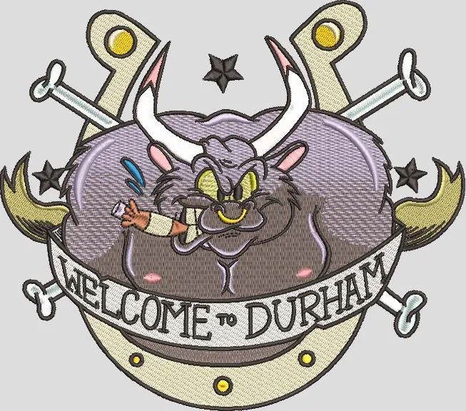  Cartoon Bull Welcome to Durham Patch  embroidery pattern preview