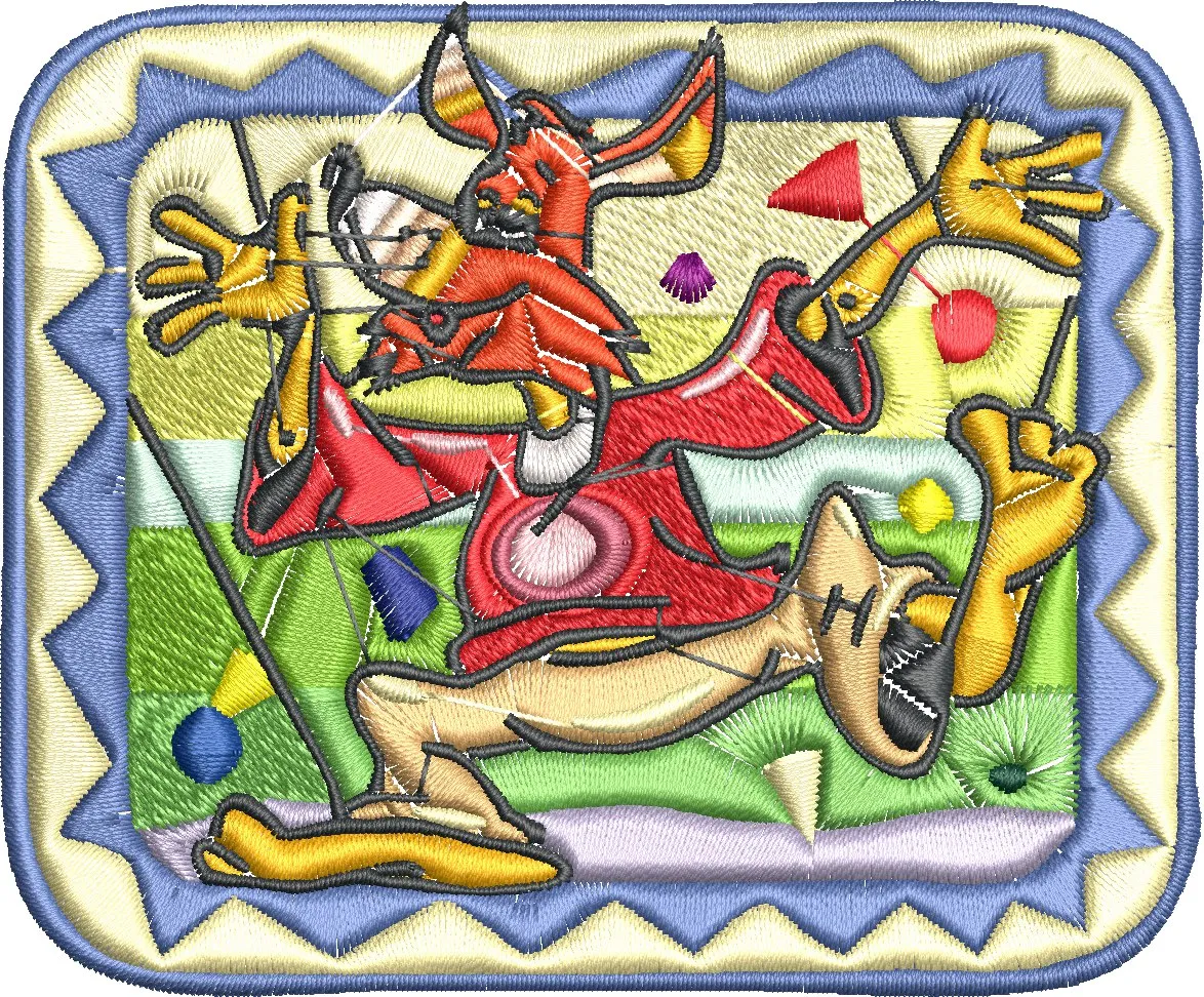  Cartoon Coyote Dancing in Patchwork Style  embroidery pattern preview