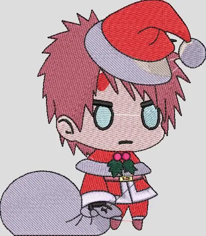  Chibi Gaara in Santa Costume with Gift Sack  embroidery pattern preview