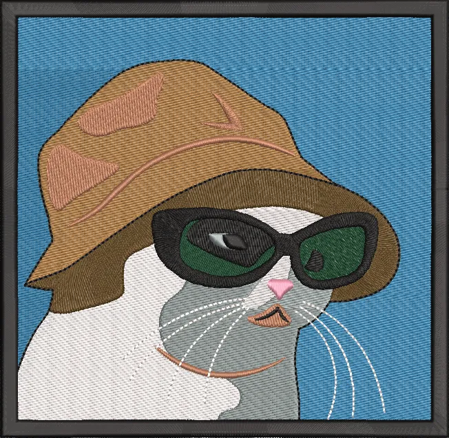  Cool Cat with Sunglasses and Bucket Hat  embroidery pattern preview