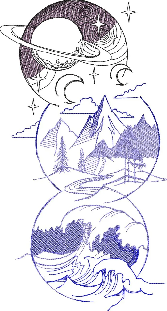  Cosmic Mountain Ocean Landscape  embroidery pattern preview