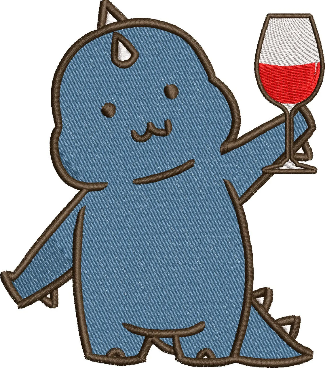  Cute Blue Dinosaur Holding Wine Glass  embroidery pattern preview