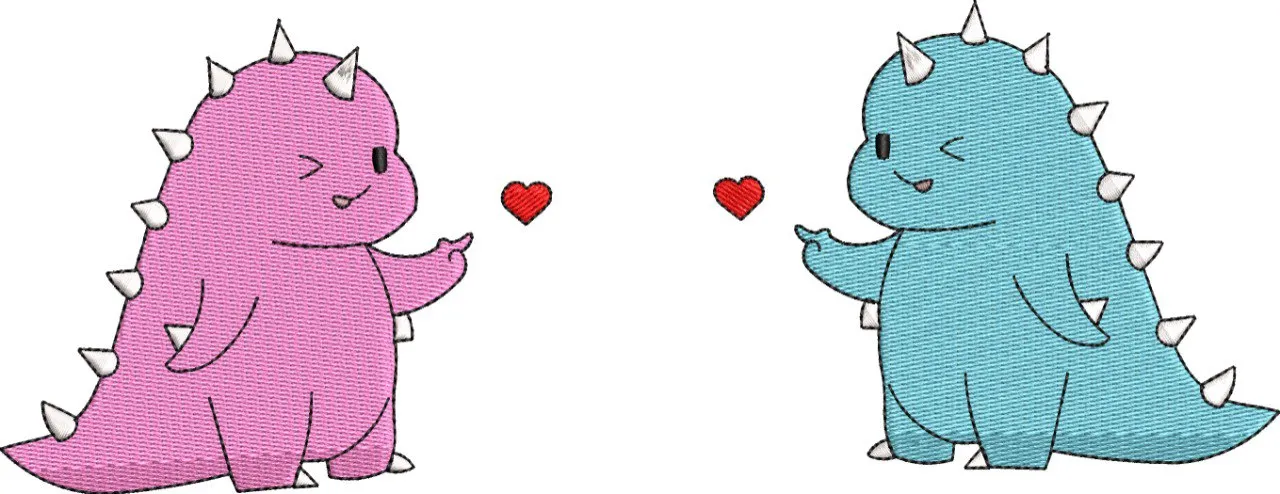  Cute Pink and Blue Dinosaurs with Hearts  embroidery pattern preview