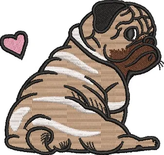  Cute Pug with Heart Embroidery  embroidery pattern preview
