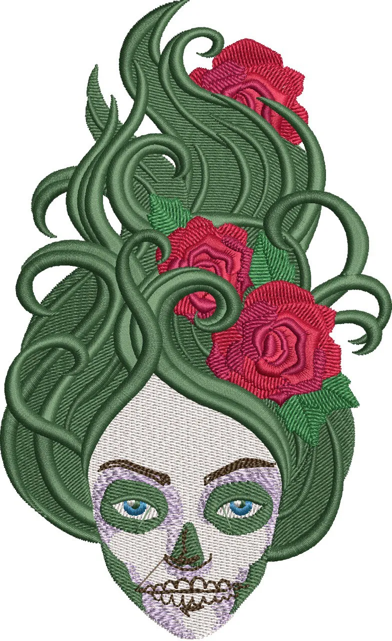  Day of the Dead Woman with Roses Embroidery  embroidery pattern preview