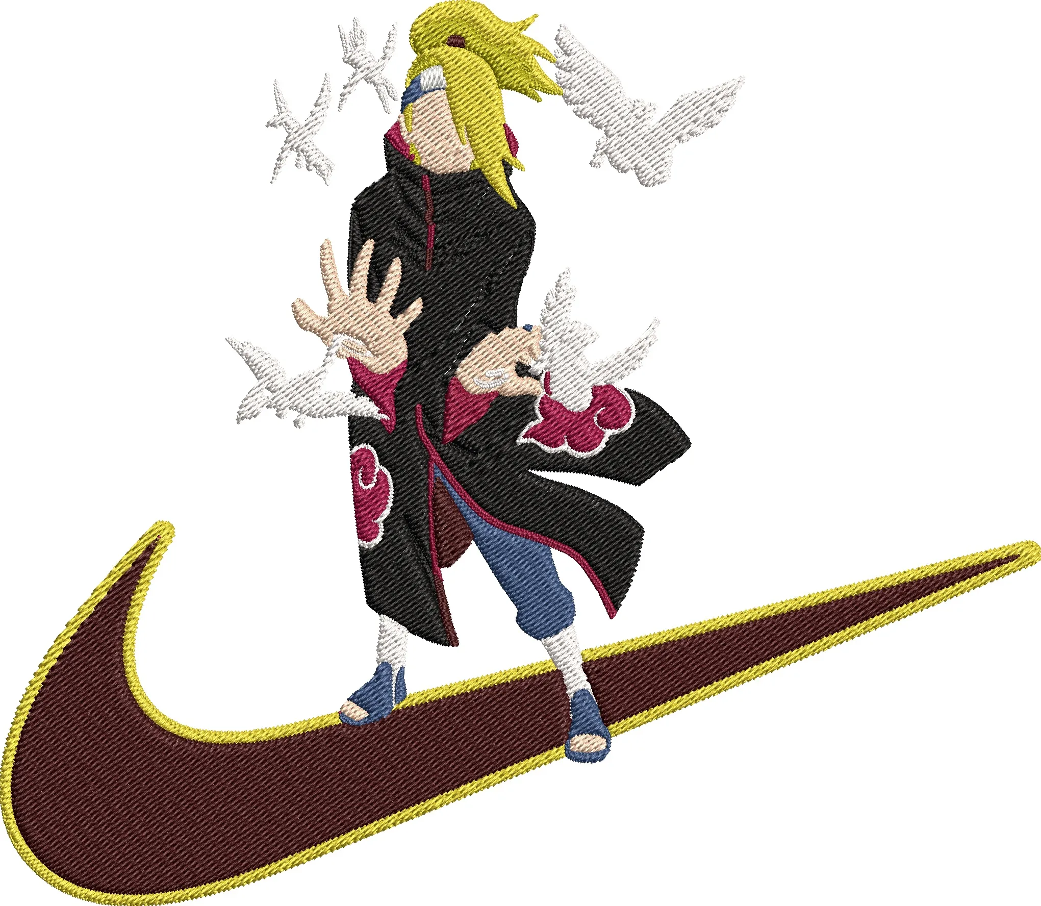  Deidara with Clay Birds on Nike Logo  embroidery pattern preview