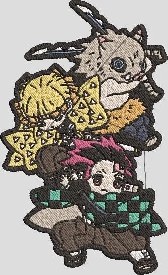  Demon Slayer Trio Chibi Embroidery Patch  embroidery pattern preview