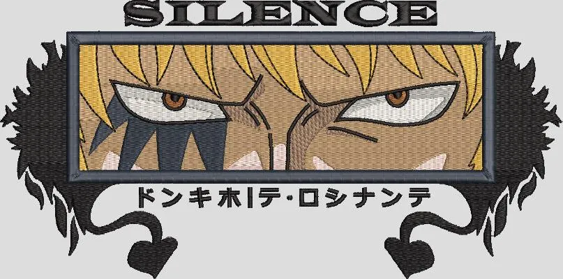  Donquixote Rosinante Eyes with Silence Text  embroidery pattern preview