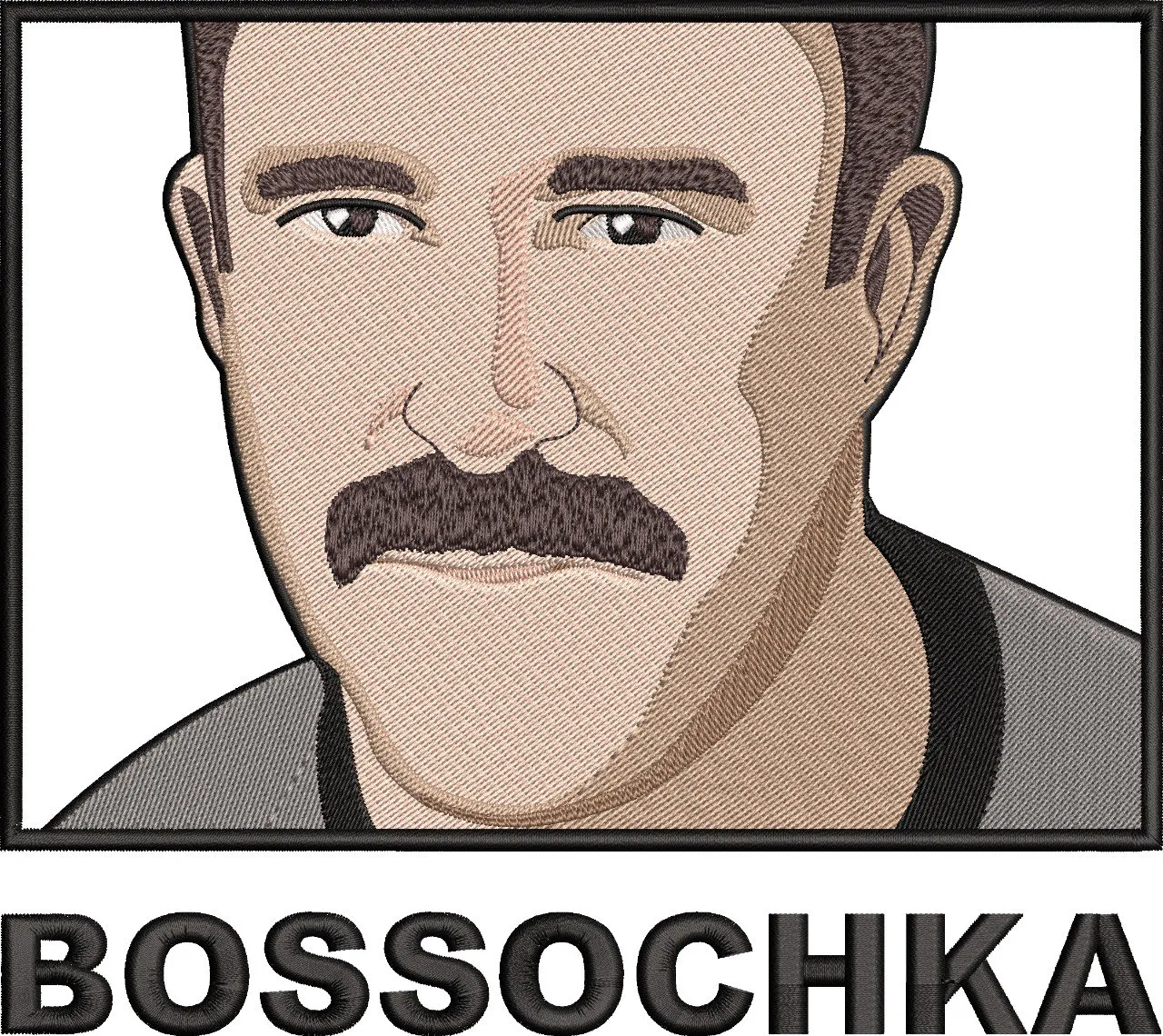  Embroidered Man with Mustache and BOSSOCHKA Text  embroidery pattern preview